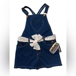 NWT Delias Girl Stretch Denim Overall /heart shape/size 8